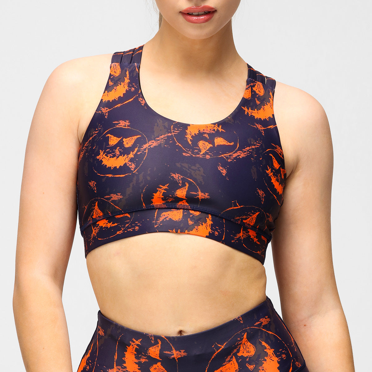 Fiendish Faces Cross Back Bra Halloween