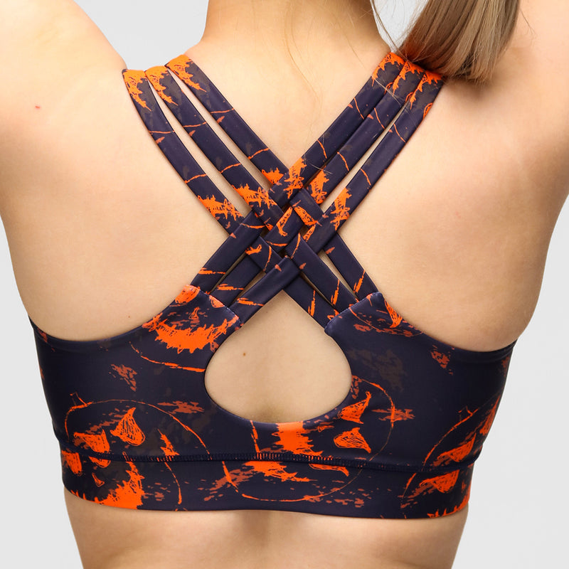 Fiendish Faces Cross Back Bra Halloween