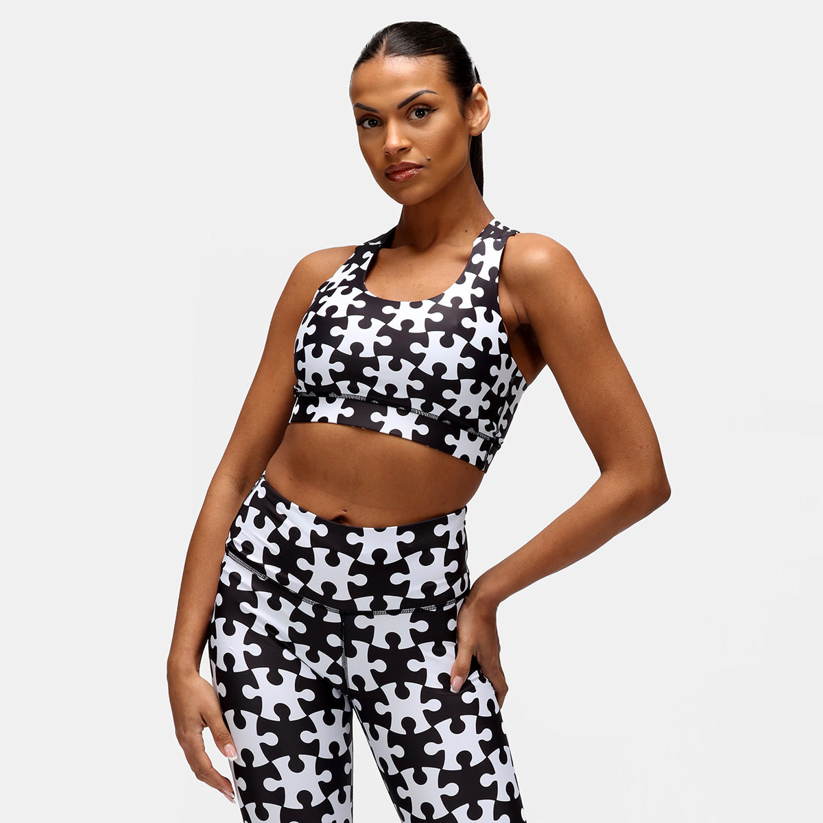 Monochrome Jigsaw Cross Back Bra