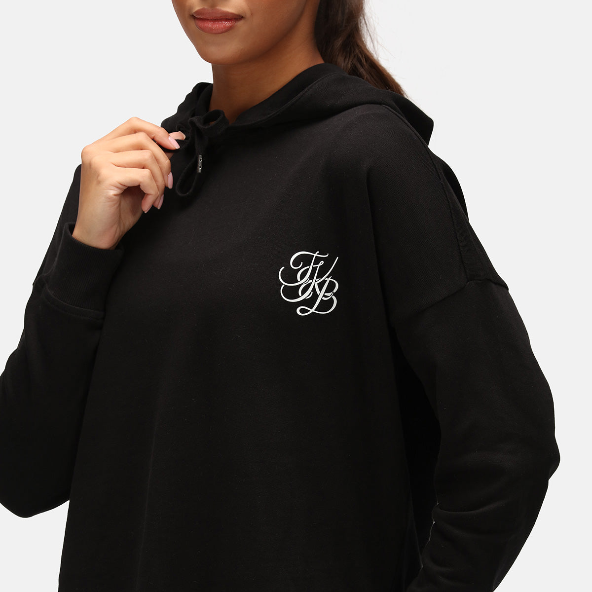 TKB Black Curved Hem Hoodie