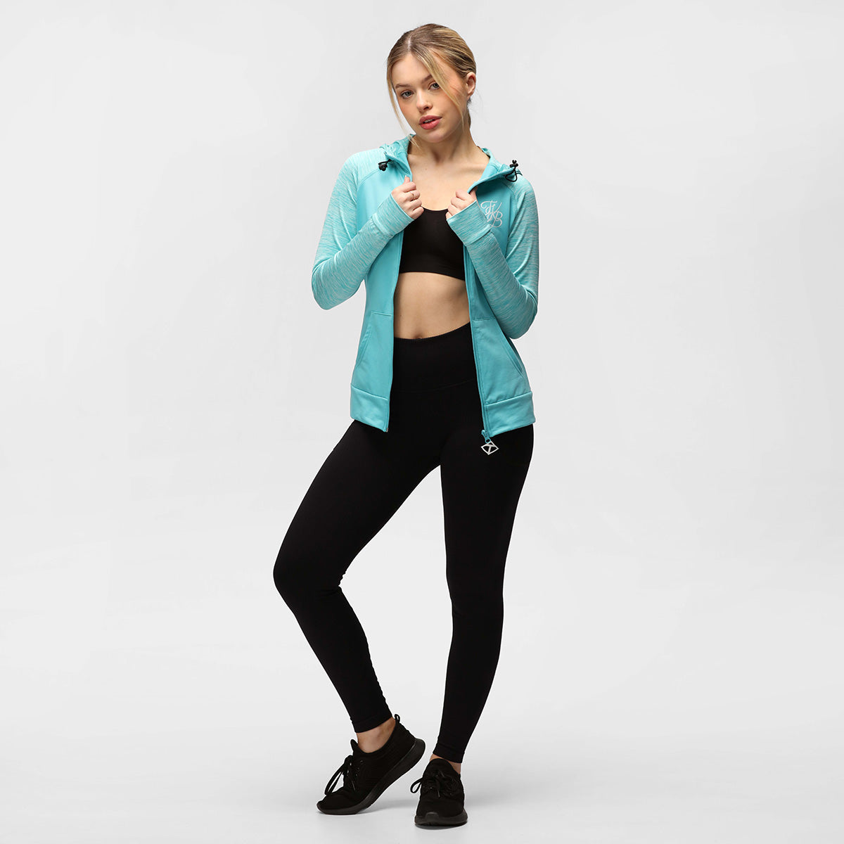 TKB Ladies Turquoise Melange Zipped Hoodie