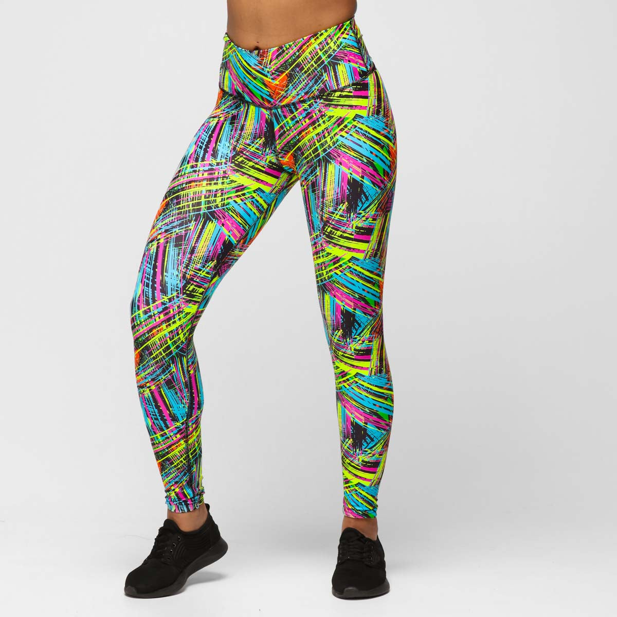 Women Neon Yellow & Black 7/8 Highwaist Camo Print Workout Tights – Laasa  Sports
