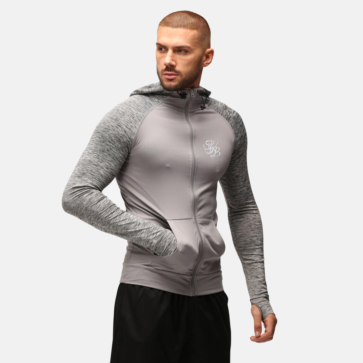 TKB Man Grey Melange Zipped Hoodie