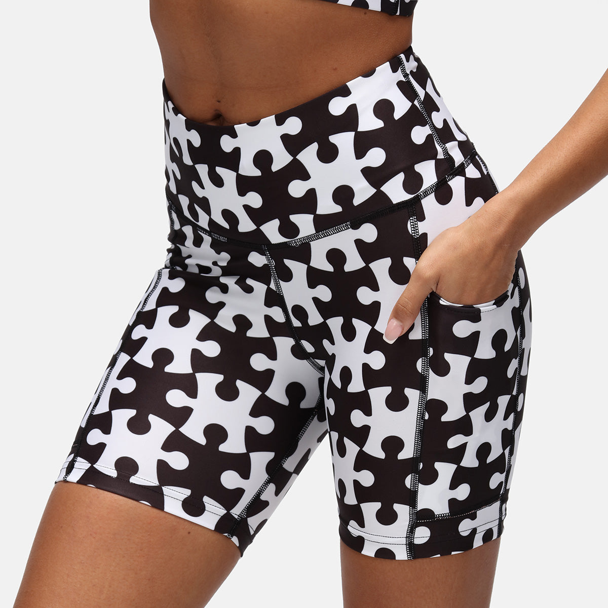 Monochrome Jigsaw Running Shorts